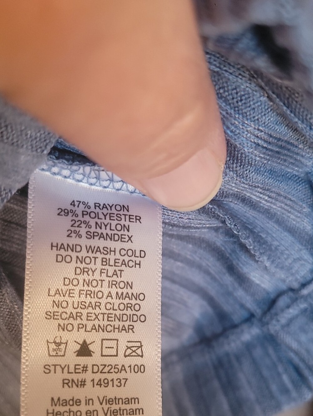 Double Zero Gray Blue Ribbed Henley Cropped - Picture 4 of 5
